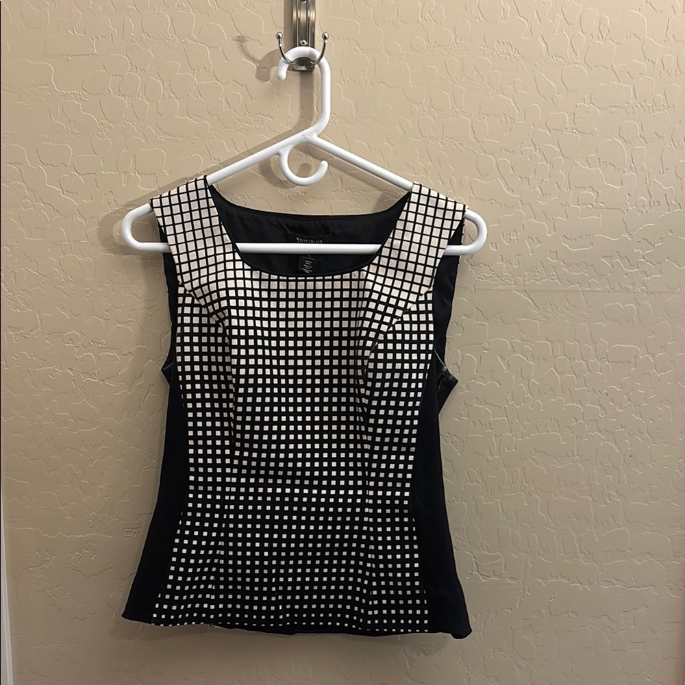 White House Black Market Fitted Graphic Tank Top Black and White